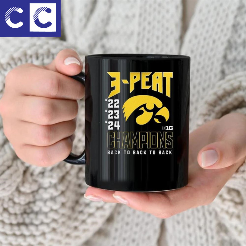 Iowa Hawkeyes 2024 Basketball 3-Peat 22 23 24 Big Tournament Champions Back To Back To Back Mug.jpg