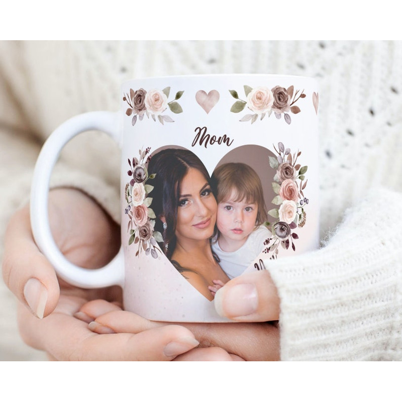 I Love You MOM Mug PNG - Floral Mug, Heart Photo Template for Sublimation. Mother's day custom gift. Wrap Transfers Design - High-Resolution3.jpg
