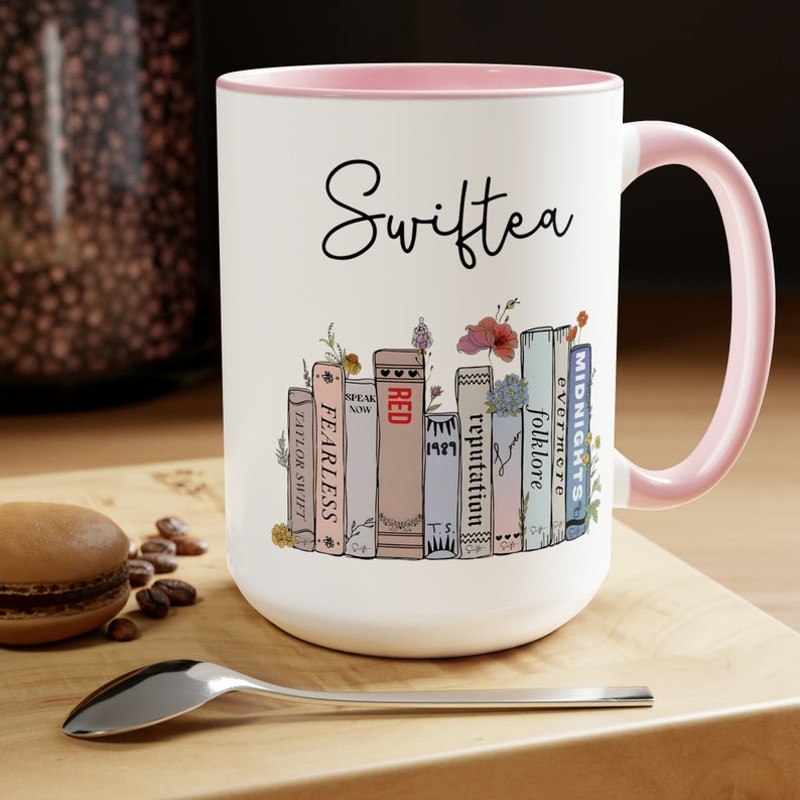 Swiftea Mug, Taylors Version Gifts, Swiftie Merch, Music Albums as Books, Swiftie Coffee Mug Swiftie Fan Gift, Trendy Floral Music Album Mug5.jpg