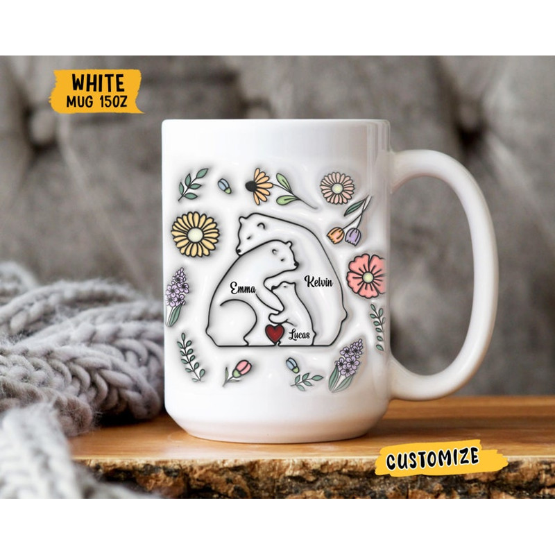 Mama Bear Mug, Custom 3D Inflated Effect Printed Mug for Mom, Mother's Day Floral Mug, Mom Birthday Gift, Gift from Daughter Son, Mama Gift2.jpg