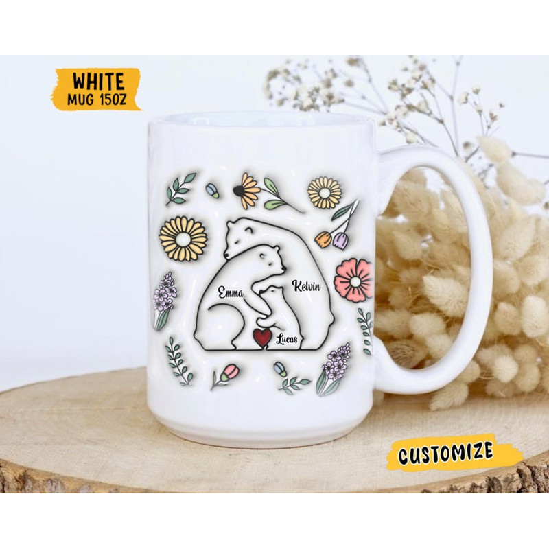 Mama Bear Mug, Custom 3D Inflated Effect Printed Mug for Mom, Mother's Day Floral Mug, Mom Birthday Gift, Gift from Daughter Son, Mama Gift3.jpg