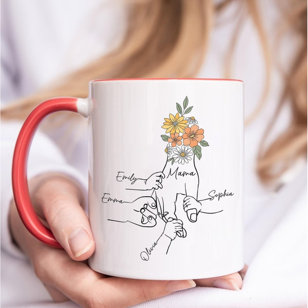 Custom Mom Floral Mug With Kids Names, Holding Kids Hands Mom Mug, Custom Gift For Mom, Grandma Gift, Wildflower Mom, Mother's Day Gift1.jpg