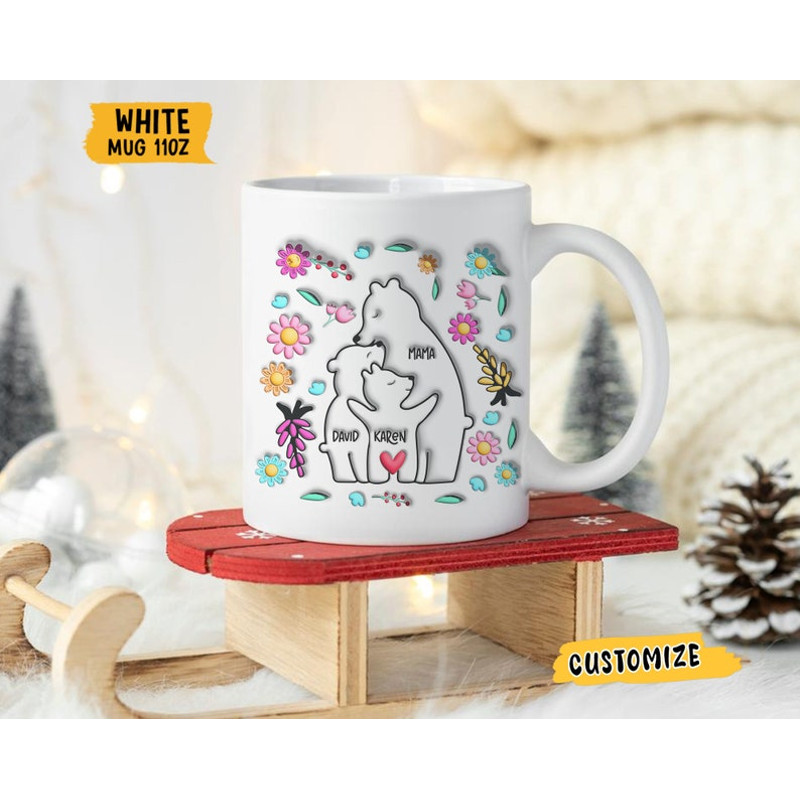 Mama Bear Mug, 3D Inflated Effect Printed Mug Gift for Mom, Bear Family Floral Mug, Mothers Day Mug, Mom Mug, Mom Birthday Gift, From Kids2.jpg