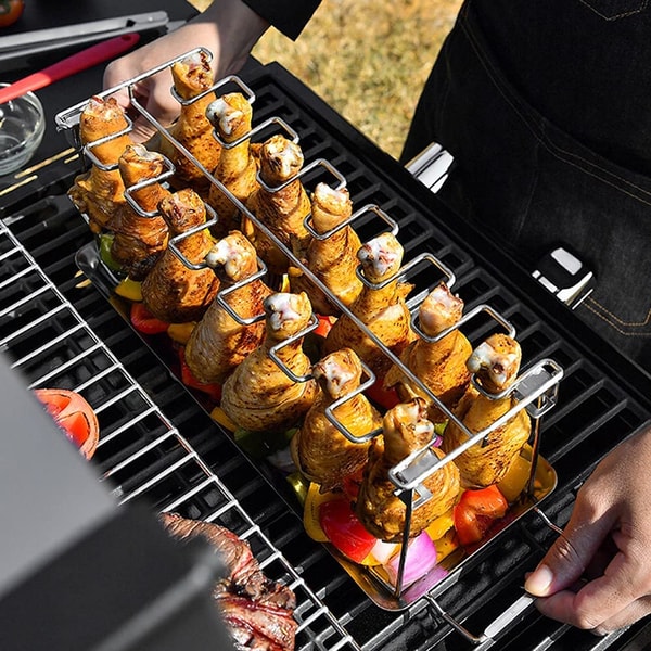 14 Slots Chicken BBQ Rack Holder & Drip Pan - Inspire Uplift