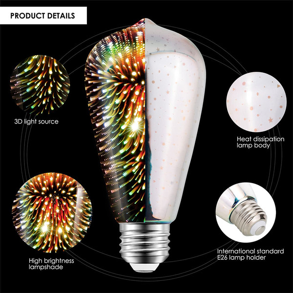 Magical Glimmering Galaxy 3D Infinity Fireworks Light Bulb
