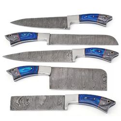 Handmade Damascus Steel Knives with Paka Wood Handel - Chef Knife Kitchen Set