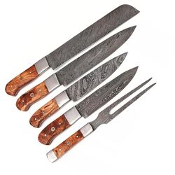 handmade damascus steel knives with natural wood handles – 5-piece professional chef knife set
