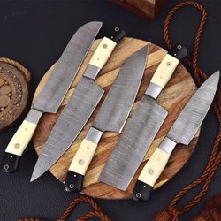 kitchen knives set custom handmade damascus steel knives with camel bone