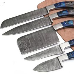 kitchen knives set handmade damascus steel knives  with silver handle