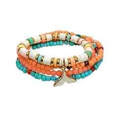 summer custom name heishi disc bracelet stack