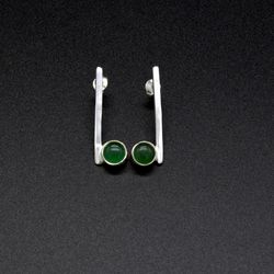 Green Onyx 925 Sterling Silver Bar Stud Earrings