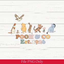 vintage disney pooh and co est 1926 png, pooh bear and friends png, retro winnie the pooh png, disneyland pooh bear png