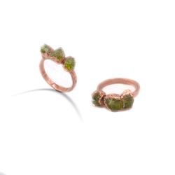 raw peridot electroplated 925 sterling silver handmade ring  
