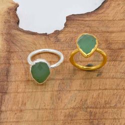 Aqua Chalcedony Brass electroplated Ring
