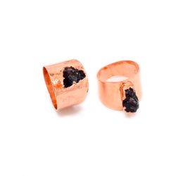 Raw Natural Garnet Electroplated Brass Handmade Ring