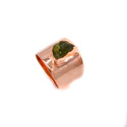 Raw Natural Peridot gemstone Electroplated Handmade Brass Ring, Worry Women Ring