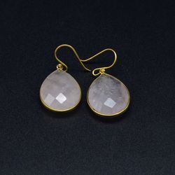 rose quartz gemstone 925 sterling silver 18 k gold plated earrings