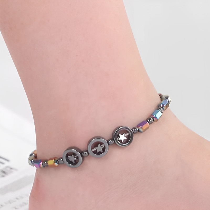 Stylish Hematite Bead Anklet Promotes Healthy Blood Circulation