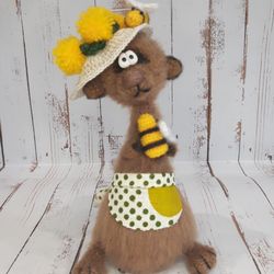Knitted bear .A great gift for the interior.Honey and bees.