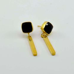 black onyx gemstone 925 sterling silver handmade dangle earrings