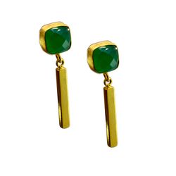 green onyx gemstone 925 sterling silver dangle handmade earrings