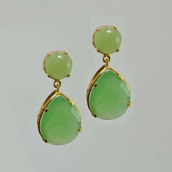Green Chalcedony Silver Dangle Handmade Earrings