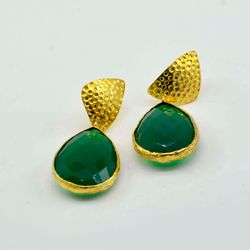 Green Onyx Gemstone 925 Sterling Silver Handmade Earrings