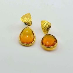 citrine gemstone 925 sterling silver handmade earrings