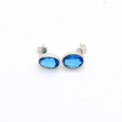 Blue Topaz 925 Silver Oval Studs Earrings