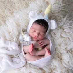 Unicorn bonnet and toy. Newborn photo props
