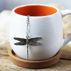 dragonfly tea strainer for loose leaf tea, tea infuser with insect charm, tea steeper with dragonfly