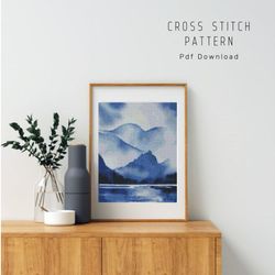 Blue ridge mountains cross stitch pattern, Watercolor cross stitch, Instant download,  Digital PDF