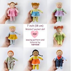 diy waldorf pocket doll 7"/18 cm tall. pdf sewing pattern and tutorial. patterns of clothes as a gift!