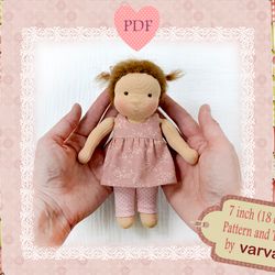 DIY Waldorf doll 7"/18 cm tall. PDF sewing pattern and tutorial. Patterns of clothes as a gift!