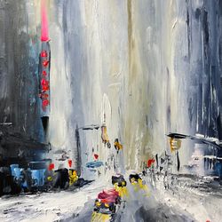 Snowy NYC Painting NY Impressionist Small Oil Painting Cityscape