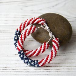 Big Beaded Hoop Earrings in American Flag Colors