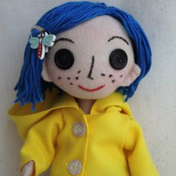 Coraline doll with button eyes , fabric dolls . handmade doll . Rag doll . Christmas gift ideas .