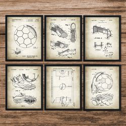 soccer art patent posters group of 6, soccer cleat, soccer goal, soccer ball, soccer wall art, sports decor, soccer gifts, digital download