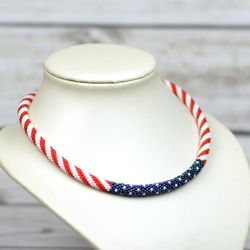 4th of July Jewelry, Usa Flag Necklace, Unisex Jewelry, Patriotic Necklace, Independence Day