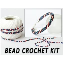 Do It Yourself, stars and stripes, bracelet USA Flag, Kit to make bracelet, bead crochet kit, bracelet 4th july