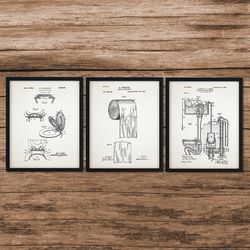 set of 3 bathroom patent posters, toilet art, bathroom prints, bathroom posters, bathroom blueprints, bathroom art, bathroom wall art, digital download