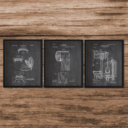 set of 3 bathroom patent posters, toilet art, bathroom prints, bathroom posters, bathroom blueprints, bathroom art, bathroom wall art, digital download