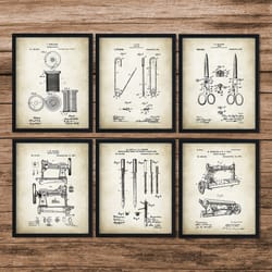 sewing patent art set of 6,industrial art, sewing room decor, sewing machine decor, antique sewing machine, sewing gift, digital download