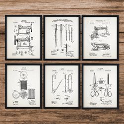 Sewing patent art Set of 6, Industrial Art, Sewing Room Decor, Sewing Machine Decor,  Antique Sewing Machine,  sewing gift, DIGITAL DOWNLOAD