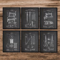 Sewing patent art Set of 6, Industrial Art, Sewing Room Decor, Sewing Machine Decor, Antique Sewing Machine, sewing gift, DIGITAL DOWNLOAD