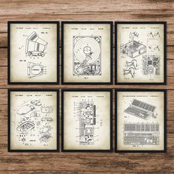 set of 6 computer patent, computer decor, computer print, patent decor, blueprint poster, geek gifts, office wall art, digital download