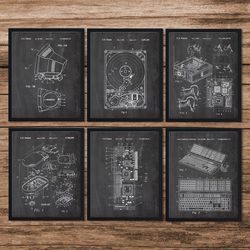 set of 6 computer patent, computer decor, computer print, patent decor, blueprint poster, geek gifts, office wall art, digital download