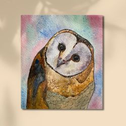 Owl original painting , watercolor art, Interior Design