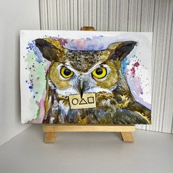 Owl Painting Original Art Filin watercolor painting 13x18cm