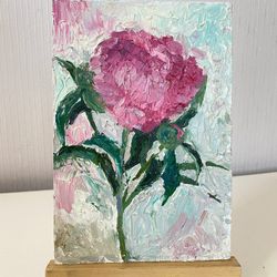 Pink Peony original painting flower small art